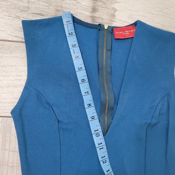 Akira Chicago Red Label Blue Sleeveless V Neck Bodycon Dress - Picture 8 of 8